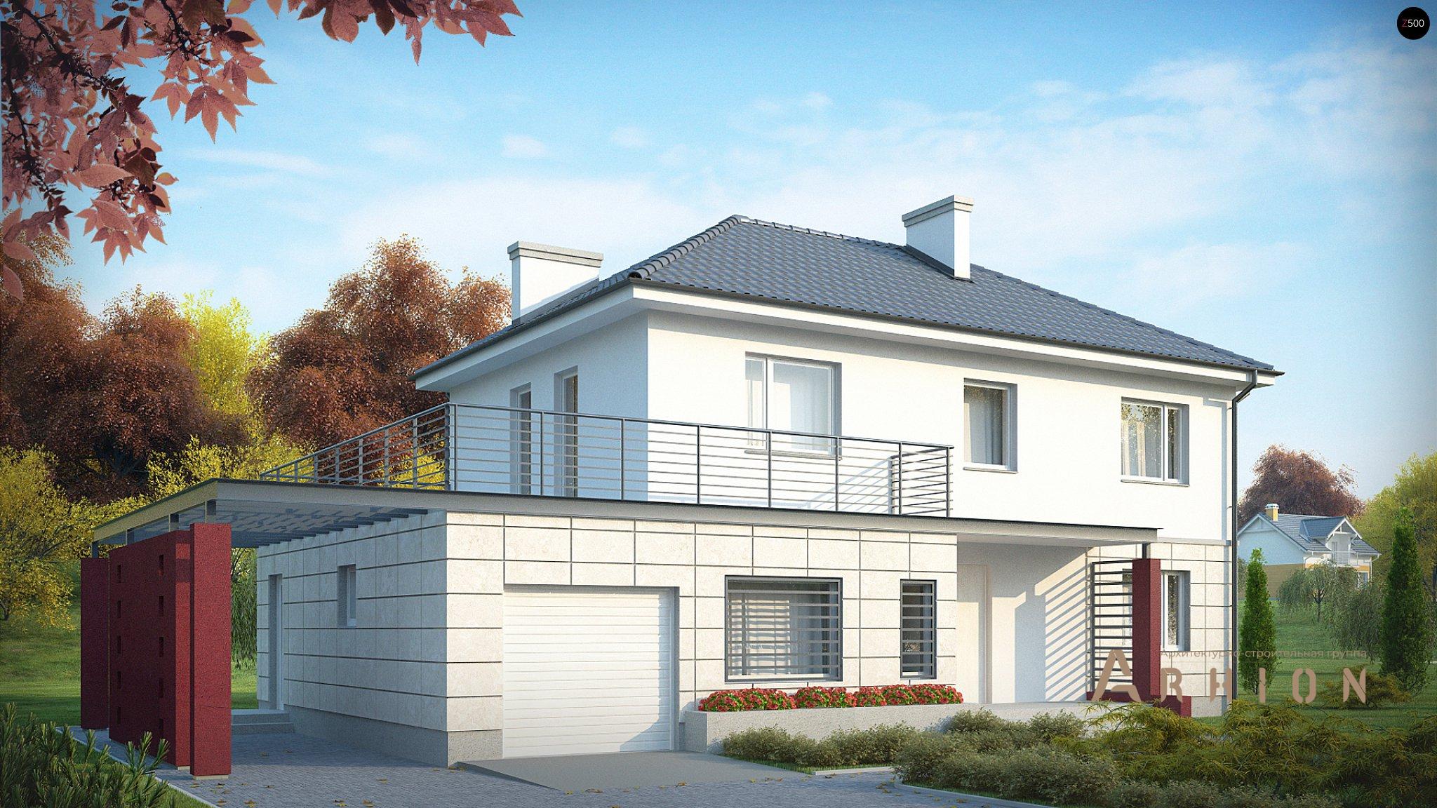 3. Проект двухэтажного дома в современном стиле с четырехскатной, Zx6, площадью - 192 кв c терассой, балконом, гаражом