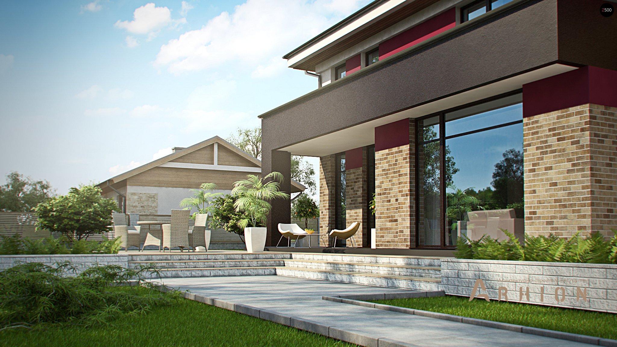 5. Проект двухэтажного дома в современном стиле с четырехскатной, Zx61, площадью - 245 кв c сауной, терассой, гаражом