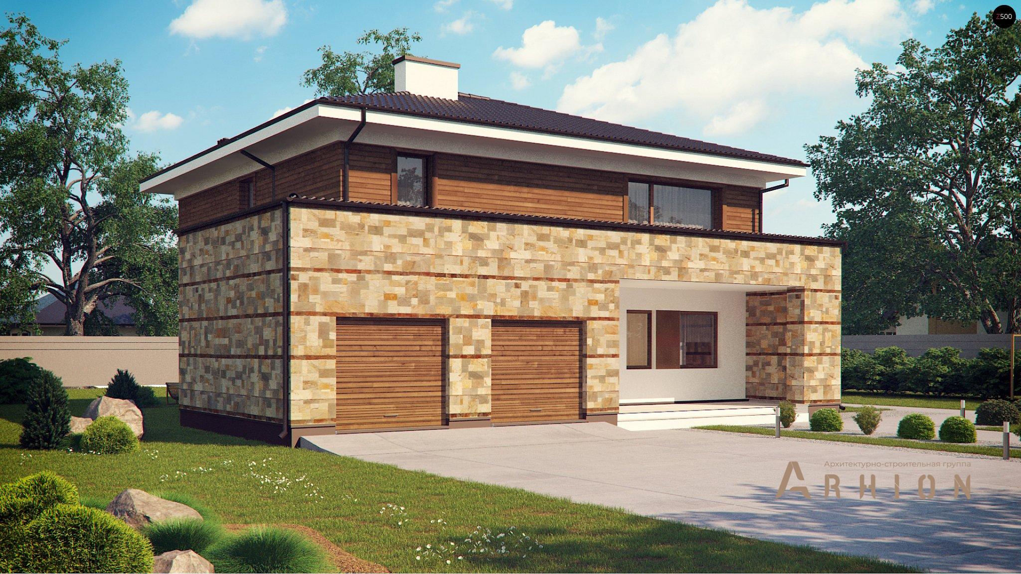 1. Проект двухэтажного дома в современном стиле с четырехскатной, Zx62, площадью - 255 кв c сауной, терассой, гаражом