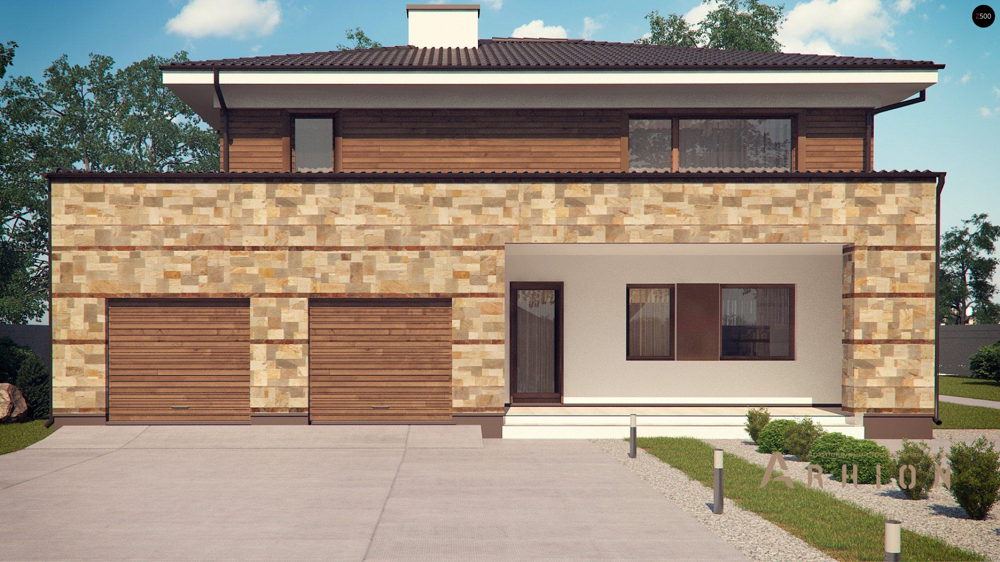 2. Проект двухэтажного дома в современном стиле с четырехскатной, Zx62, площадью - 255 кв c сауной, терассой, гаражом