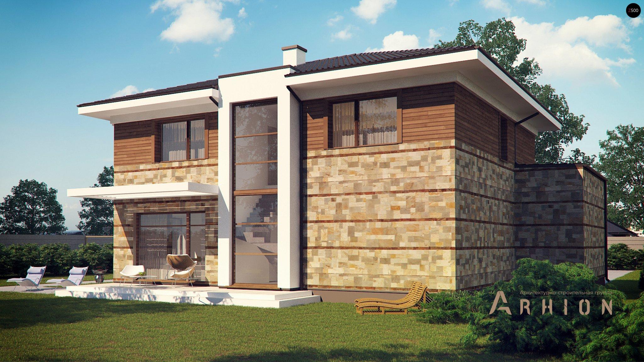 5. Проект двухэтажного дома в современном стиле с четырехскатной, Zx62, площадью - 255 кв c сауной, терассой, гаражом