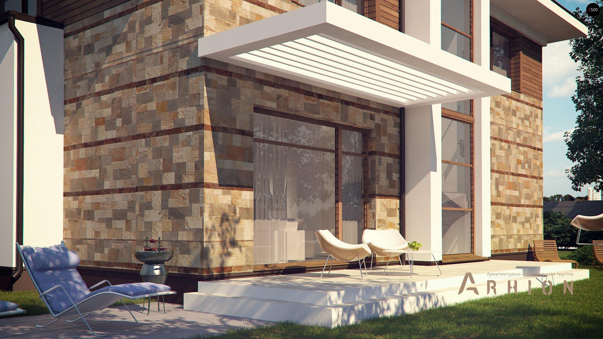 6. Проект двухэтажного дома в современном стиле с четырехскатной, Zx62, площадью - 255 кв c сауной, терассой, гаражом