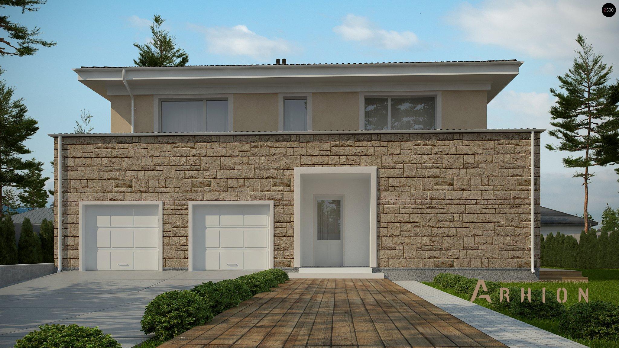 2. Проект двухэтажного дома в современном стиле с четырехскатной, Zx66, площадью - 305 кв c терассой, гаражом