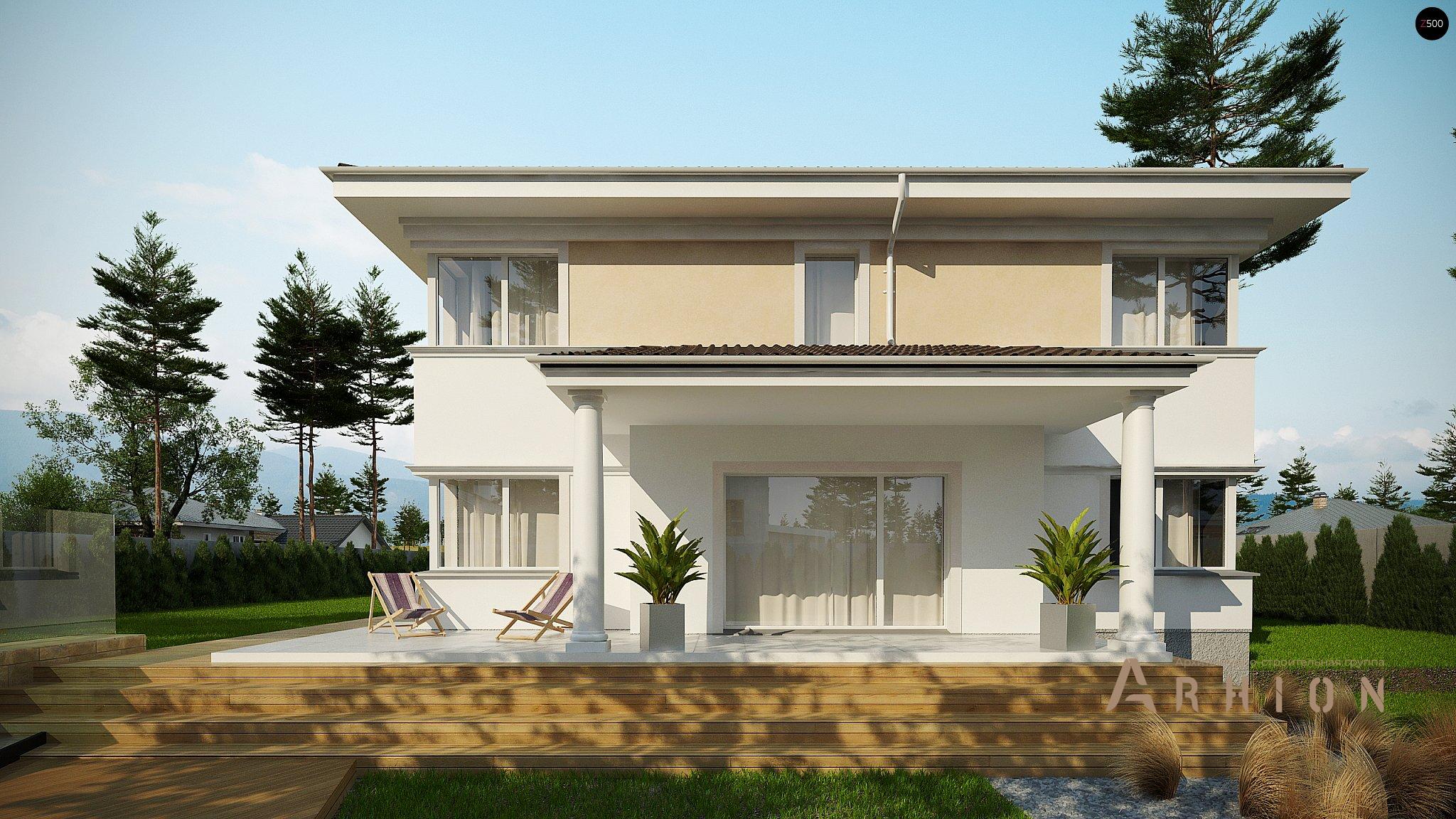 4. Проект двухэтажного дома в современном стиле с четырехскатной, Zx66, площадью - 305 кв c терассой, гаражом