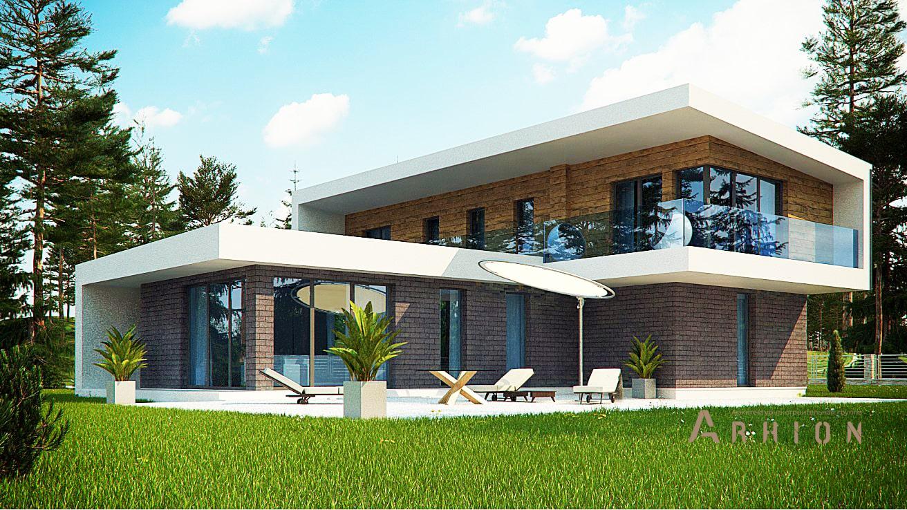 1. Проект двухэтажного дома в стиле хай-тек с плоской кровлей , zx70, площадью - 192 кв c балконом, гаражом