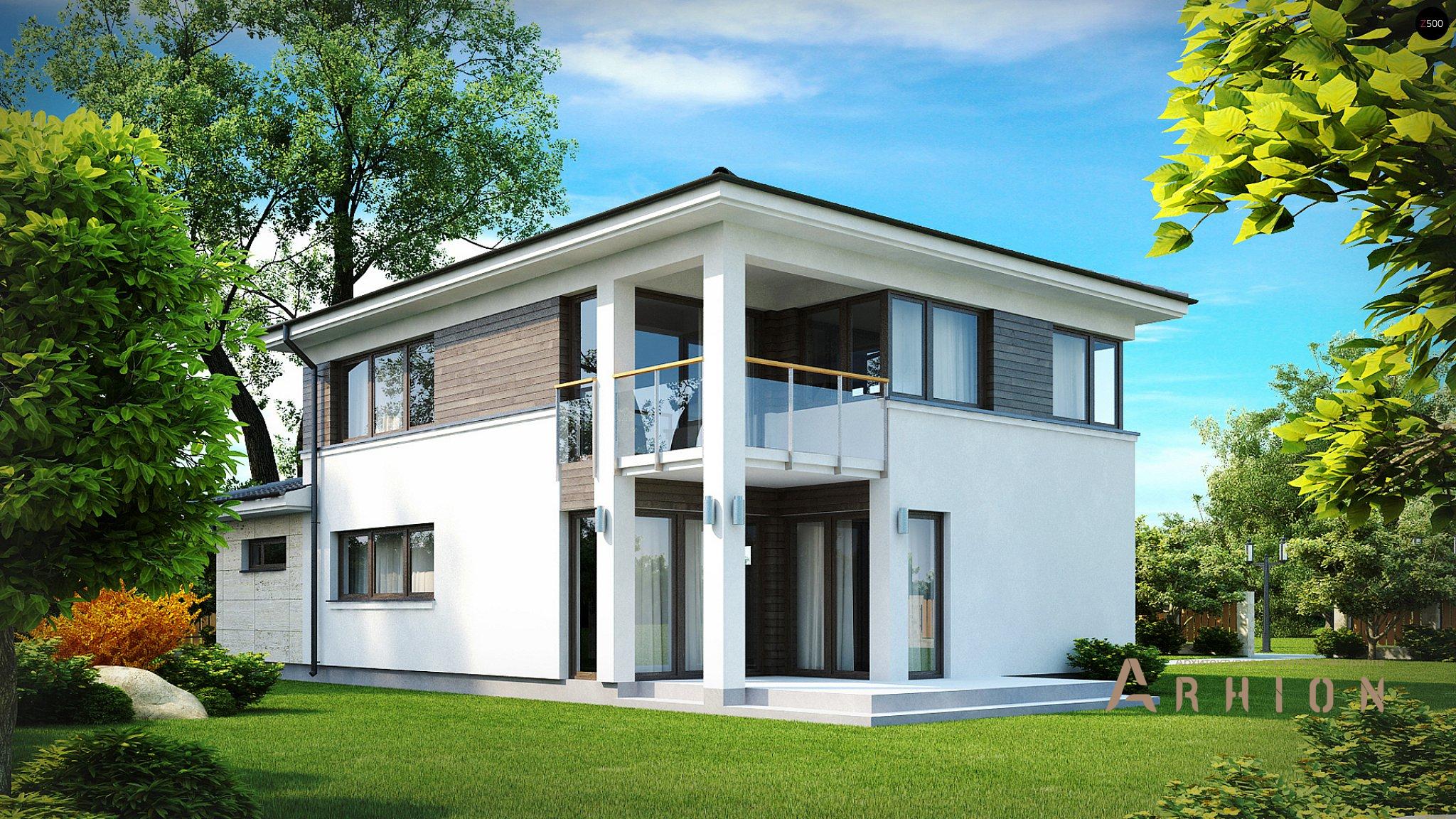 2. Проект двухэтажного дома в современном стиле с четырехскатной, Zx8, площадью - 164 кв c терассой, балконом, гаражом